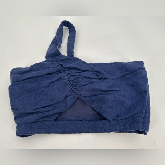 Tularosa One Shoulder Crop Top Blue Linen XXS - Picture 3 of 9